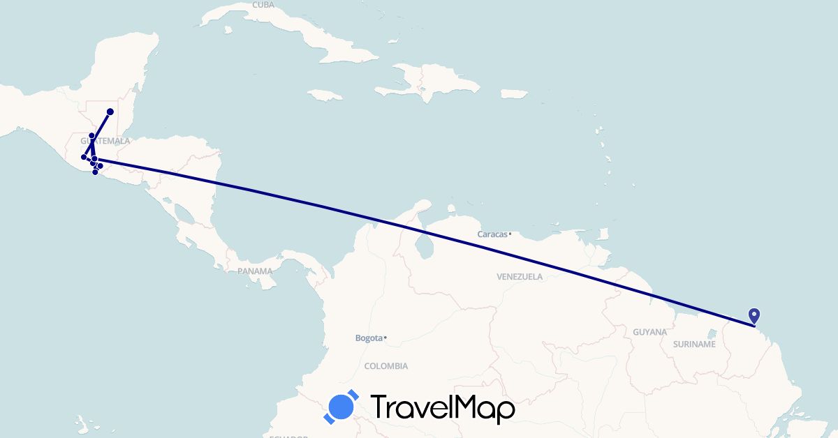 TravelMap itinerary: driving in French Guiana, Guatemala (North America, South America)